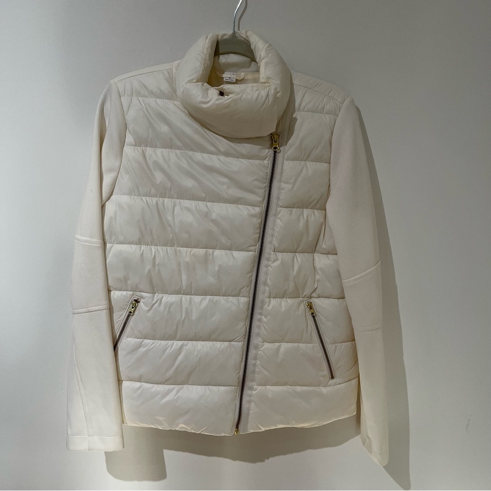 Old Navy Quilted Hybrid Jacket Size Medium White Zip Up Hooded